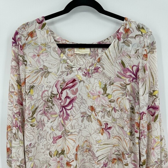 ANTHROPOLOGIE Maeve Cream Pink Floral Print Balloon Sleeve Tie Blouse Size XS - Picture 5 of 9